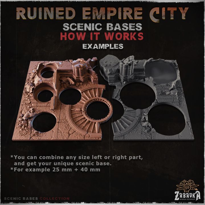 DOMAIN BASE 拡張可能な基地模型 3D Printable Ruined Empire City - Scenic Bases (Small Set) by